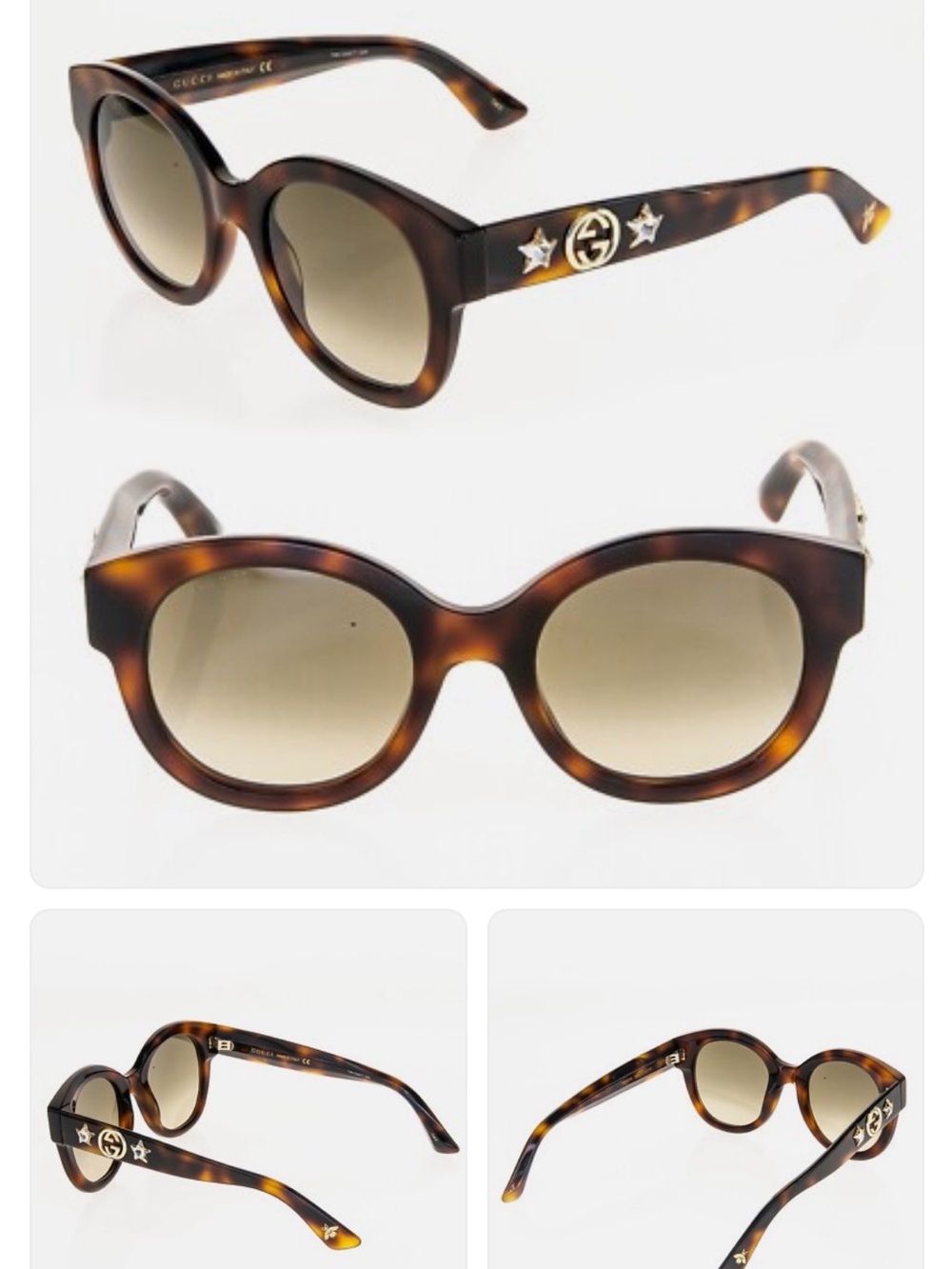 GUCCI Tortoise Shell Acetate Frame Round GG Sunglasses GG0207S